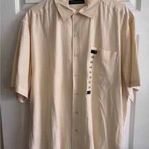 Cream Casual Button Down Shirt Lightweight Short Sleeve